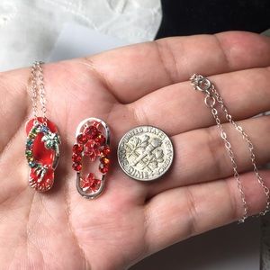 🖤Aloha💕2ea slippers silver necklace